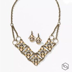 TOUCHSTONE CRYSTAL SHIMMER V ANTIQUE FINISH NECKLACE & EARRINGS